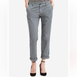 Gap girlfriend tuxedo stripe chino distressed grey with twill side stripe. Sz 14